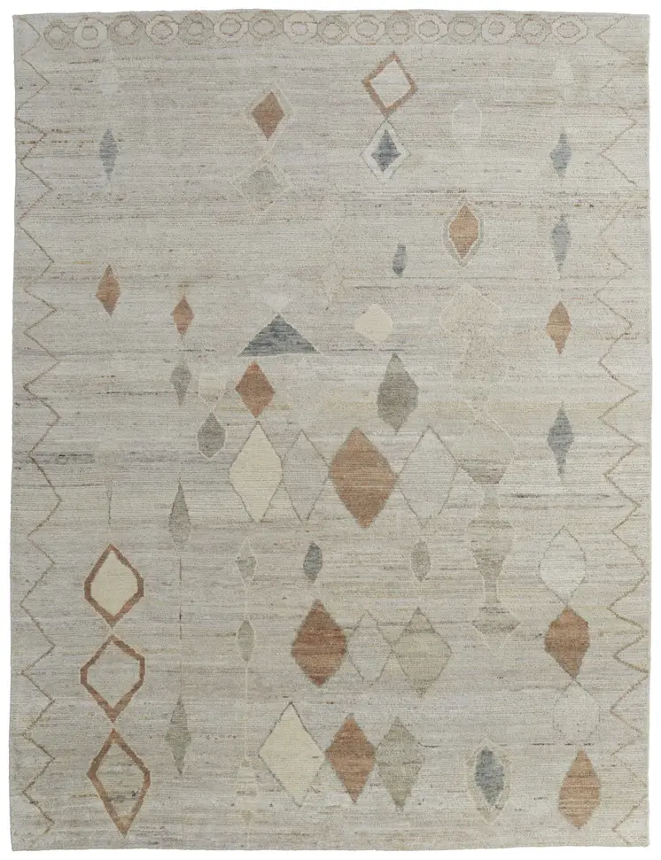 9' X 13' Tan Orange And Gray Moroccan Hand Knotted Area Rug