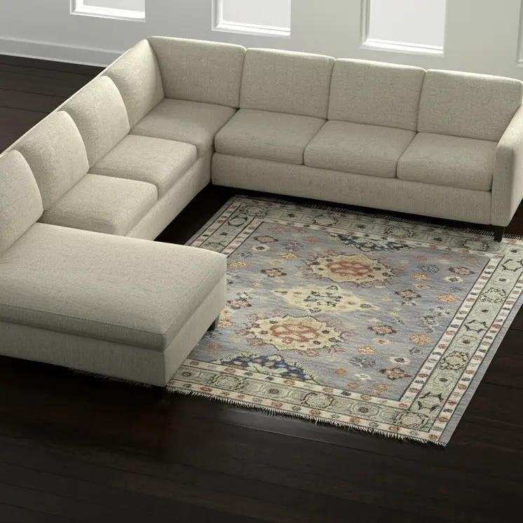 10' X 14' Blue Taupe And Gray Geometric Hand Knotted Area Rug With Fringe