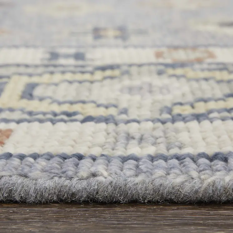 10' X 14' Blue Taupe And Gray Geometric Hand Knotted Area Rug With Fringe