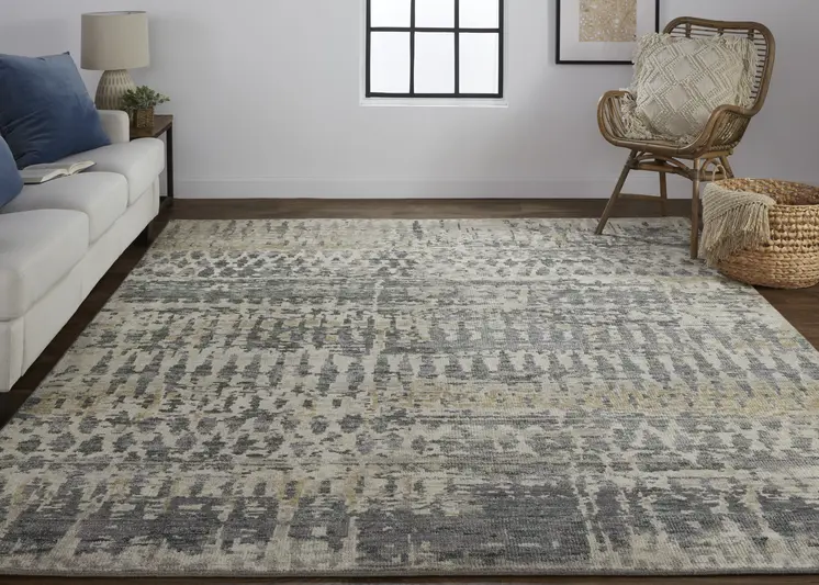 12' X 15' Tan And Taupe Abstract Hand Knotted Area Rug