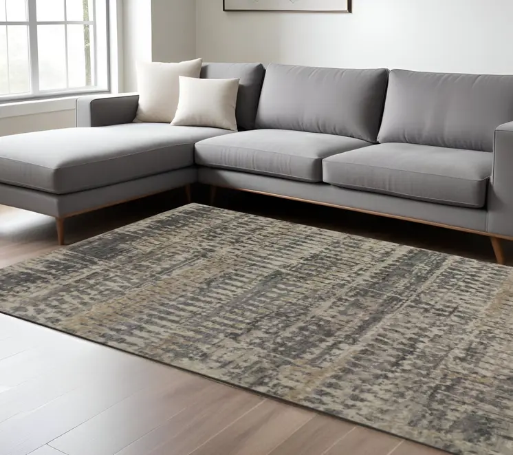 12' X 15' Tan And Taupe Abstract Hand Knotted Area Rug
