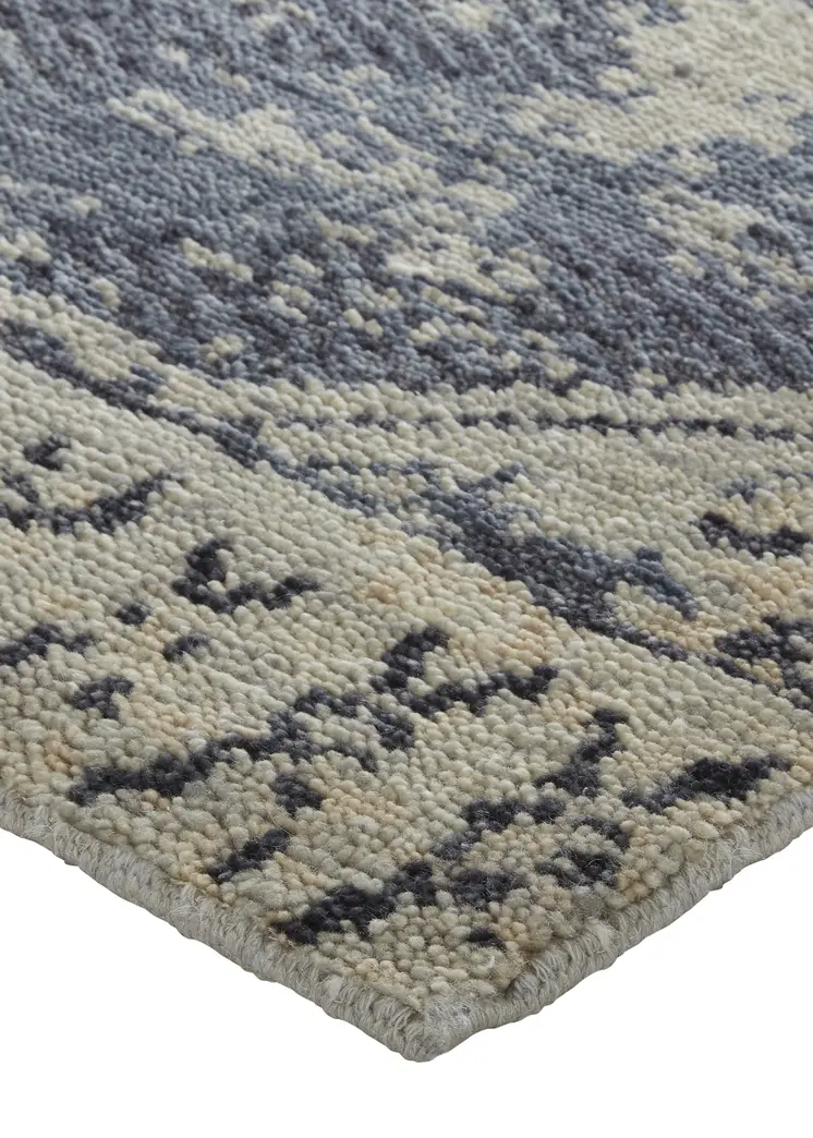 12' X 15' Blue Gray And Ivory Floral Hand Knotted Area Rug