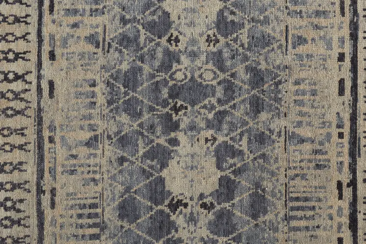 12' X 15' Blue Gray And Ivory Floral Hand Knotted Area Rug