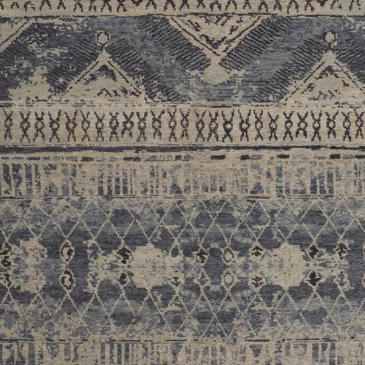 12' X 15' Blue Gray And Ivory Floral Hand Knotted Area Rug