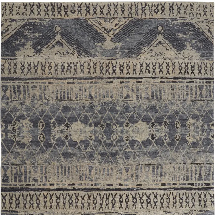 12' X 15' Blue Gray And Ivory Floral Hand Knotted Area Rug