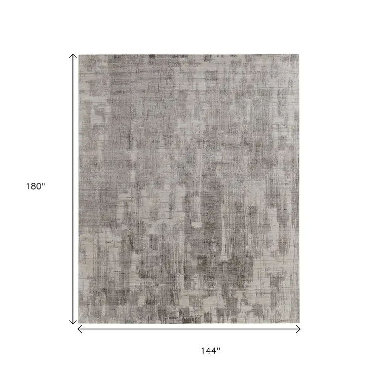 12' X 15' Gray And Ivory Abstract Hand Woven Distressed Area Rug