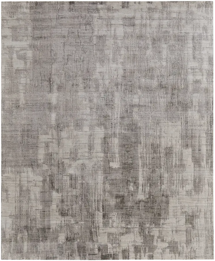 12' X 15' Gray And Ivory Abstract Hand Woven Distressed Area Rug