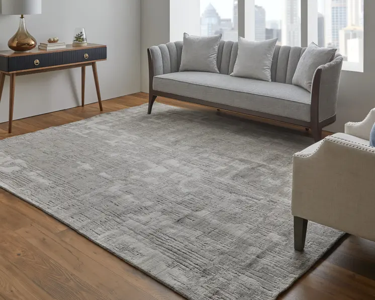 12' X 15' Gray And Ivory Abstract Hand Woven Distressed Area Rug