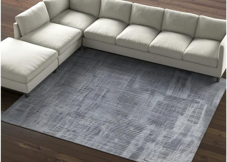 12' X 15' Blue Ivory And Gray Abstract Hand Woven Distressed Area Rug