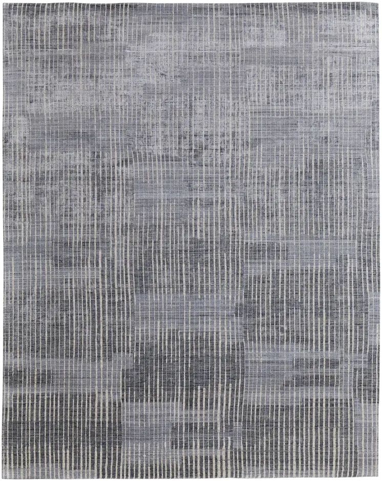 12' X 15' Blue Ivory And Gray Abstract Hand Woven Distressed Area Rug