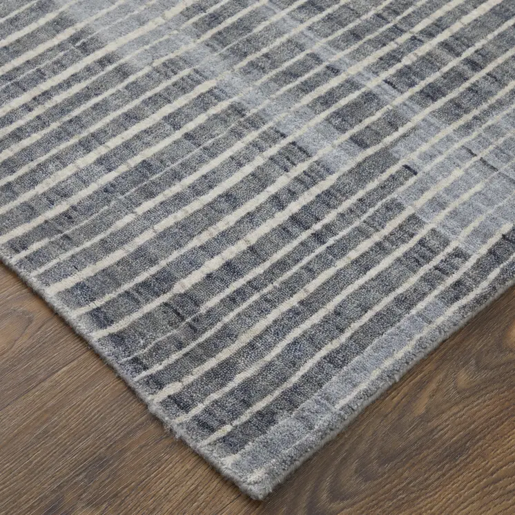 12' X 15' Blue Ivory And Gray Abstract Hand Woven Distressed Area Rug