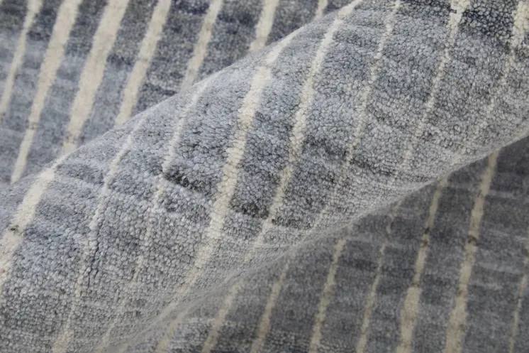 12' X 15' Blue Ivory And Gray Abstract Hand Woven Distressed Area Rug