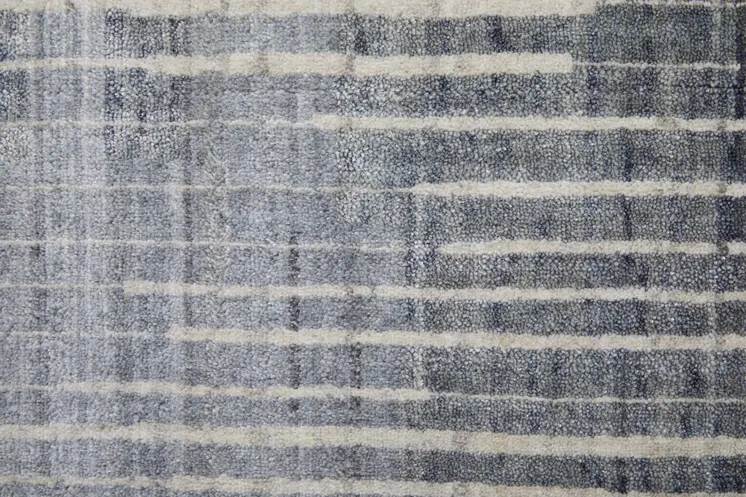 12' X 15' Blue Ivory And Gray Abstract Hand Woven Distressed Area Rug