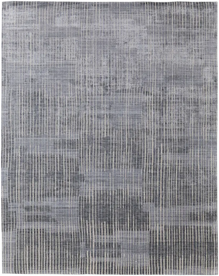 12' X 15' Blue Ivory And Gray Abstract Hand Woven Distressed Area Rug