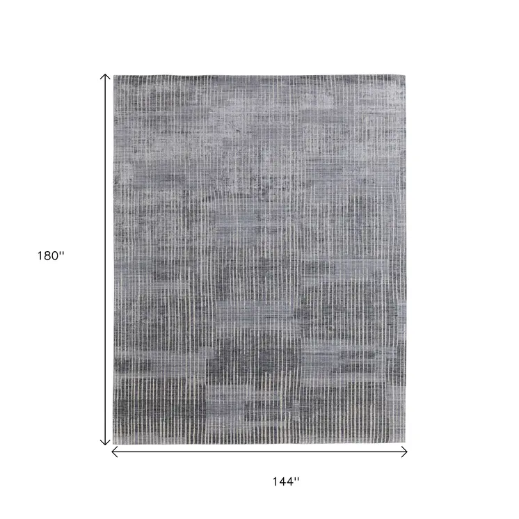 12' X 15' Blue Ivory And Gray Abstract Hand Woven Distressed Area Rug