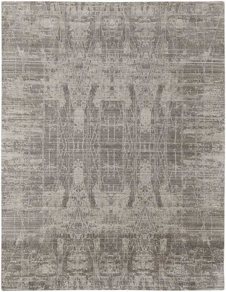 12' X 15' Gray And Ivory Abstract Hand Woven Distressed Area Rug