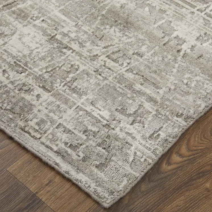 12' X 15' Gray And Ivory Abstract Hand Woven Distressed Area Rug