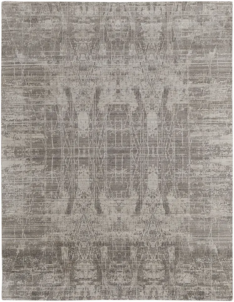 12' X 15' Gray And Ivory Abstract Hand Woven Distressed Area Rug