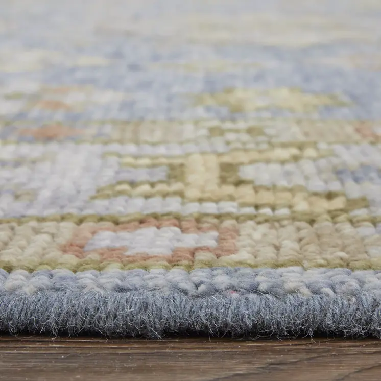 12' X 15' Blue Green And Yellow Geometric Hand Knotted Area Rug With Fringe