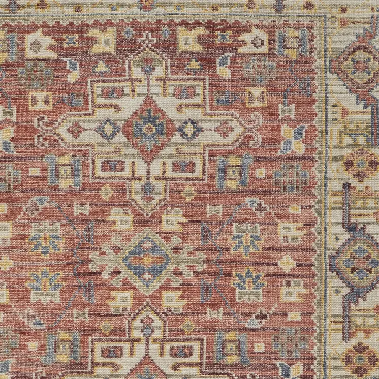 12' X 15' Red Ivory And Gold Oriental Hand Knotted Area Rug With Fringe