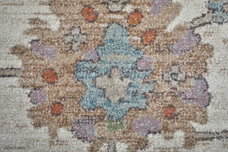 2' X 3' Ivory Brown And Blue Floral Distressed Area Rug