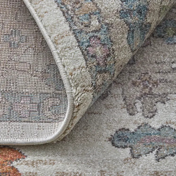 2' X 3' Ivory Brown And Blue Floral Distressed Area Rug