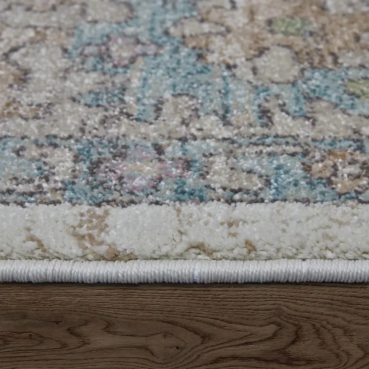 2' X 3' Ivory Brown And Blue Floral Distressed Area Rug