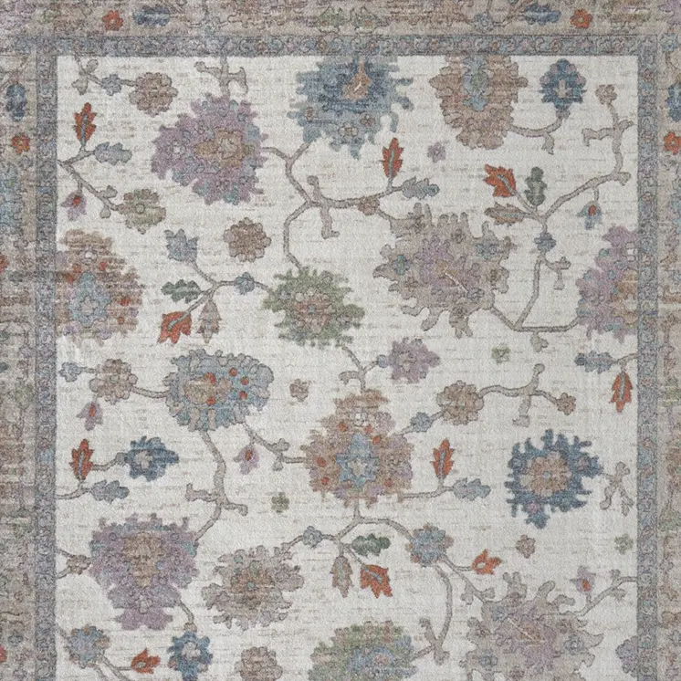 2' X 3' Ivory Brown And Blue Floral Distressed Area Rug