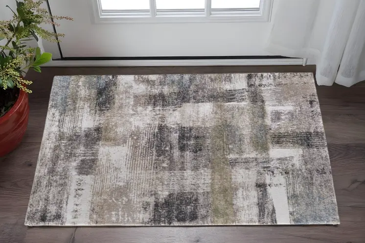 2' X 3' Gray Taupe And Ivory Abstract Distressed Area Rug