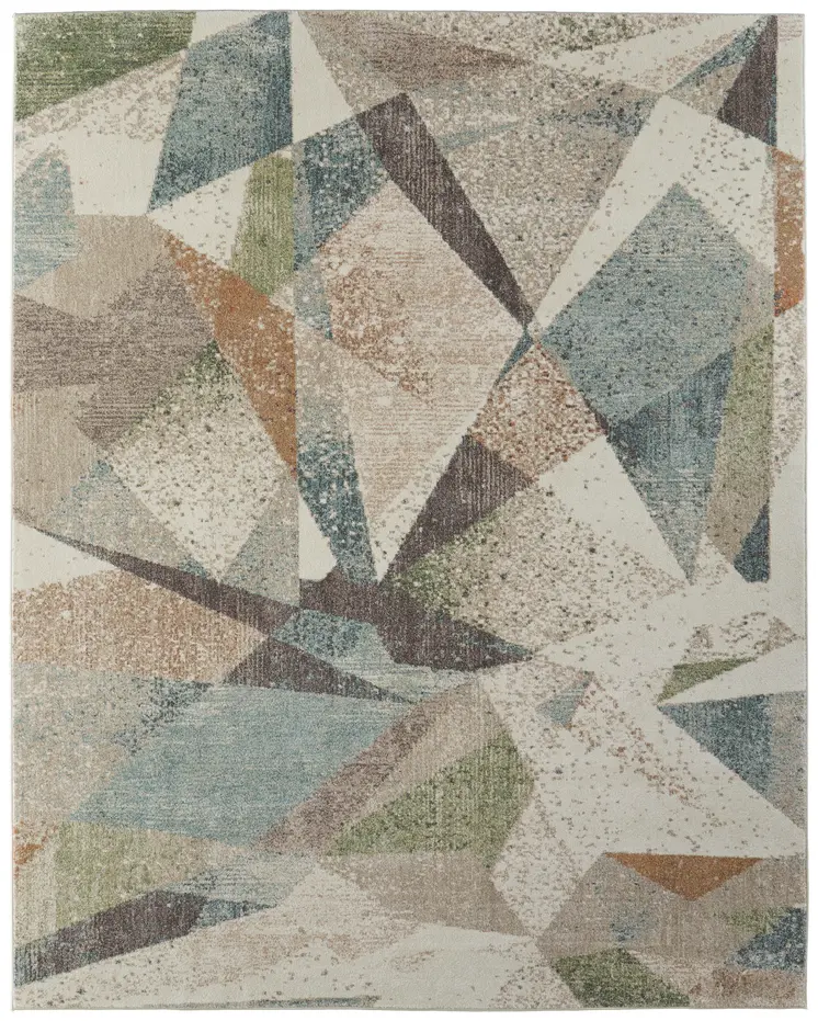 2' X 3' Ivory Blue And Green Checkered Area Rug