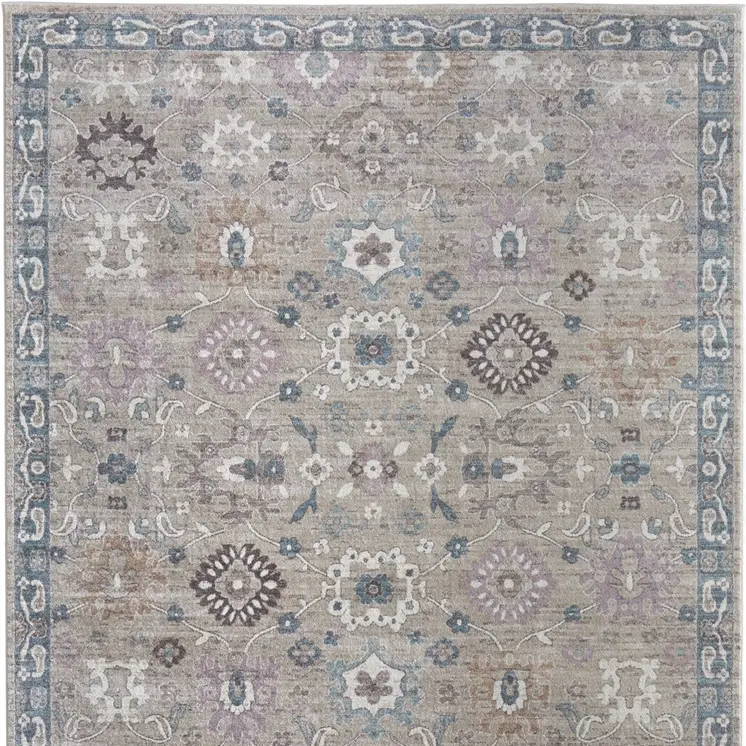 2' X 3' Gray Blue And Taupe Floral Distressed Area Rug