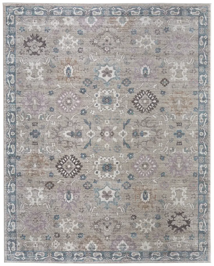 2' X 3' Gray Blue And Taupe Floral Distressed Area Rug