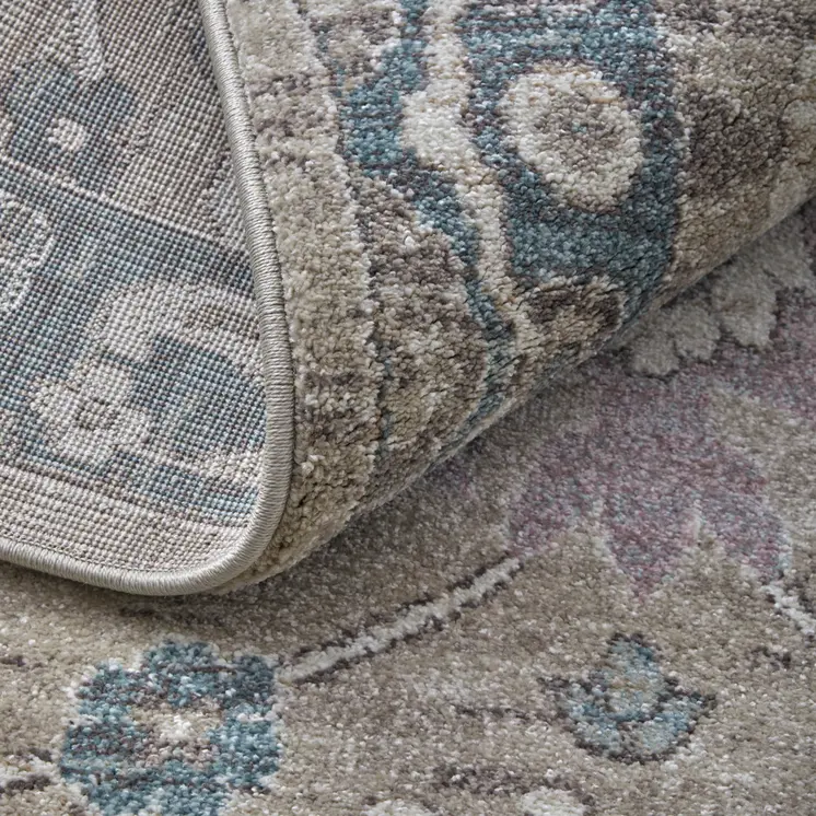 2' X 3' Gray Blue And Taupe Floral Distressed Area Rug