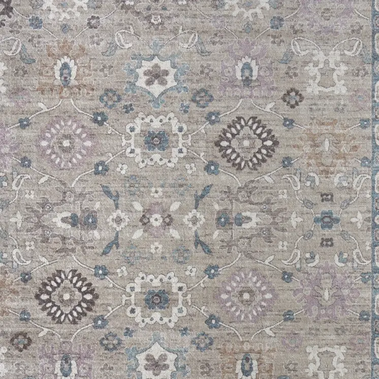 2' X 3' Gray Blue And Taupe Floral Distressed Area Rug
