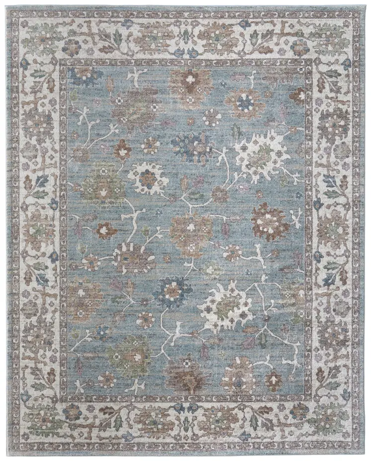 2' X 3' Blue Ivory And Brown Floral Distressed Area Rug