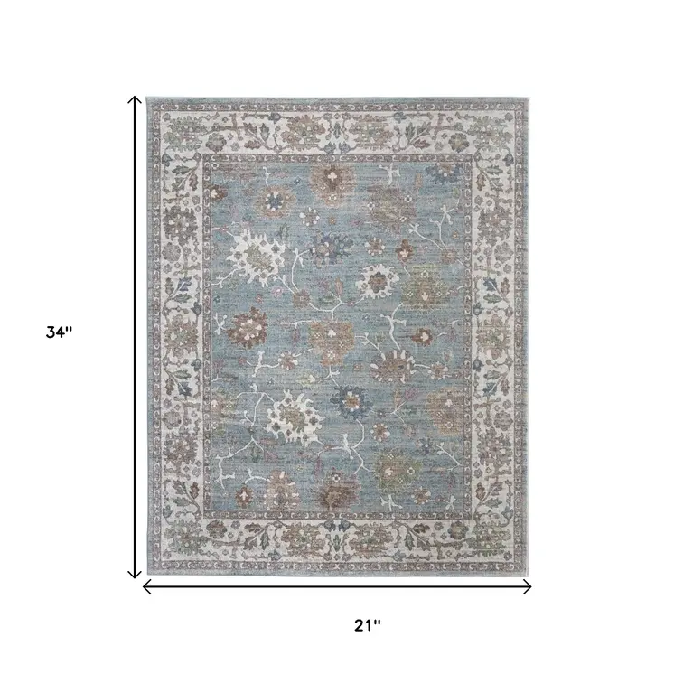 2' X 3' Blue Ivory And Brown Floral Distressed Area Rug