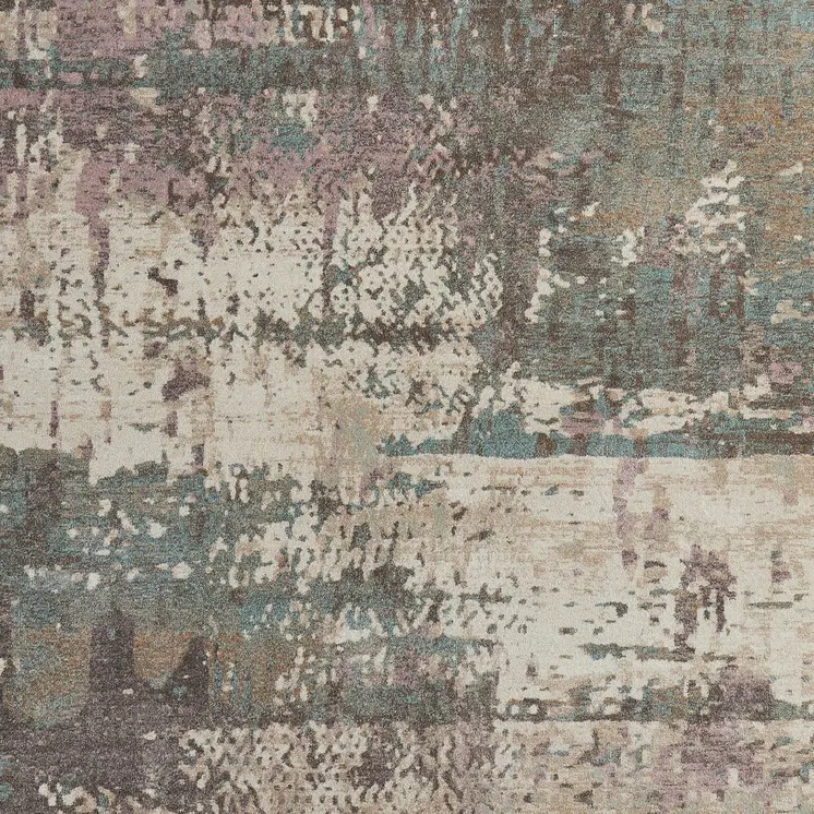 2' X 3' Ivory Blue And Purple Abstract Distressed Area Rug
