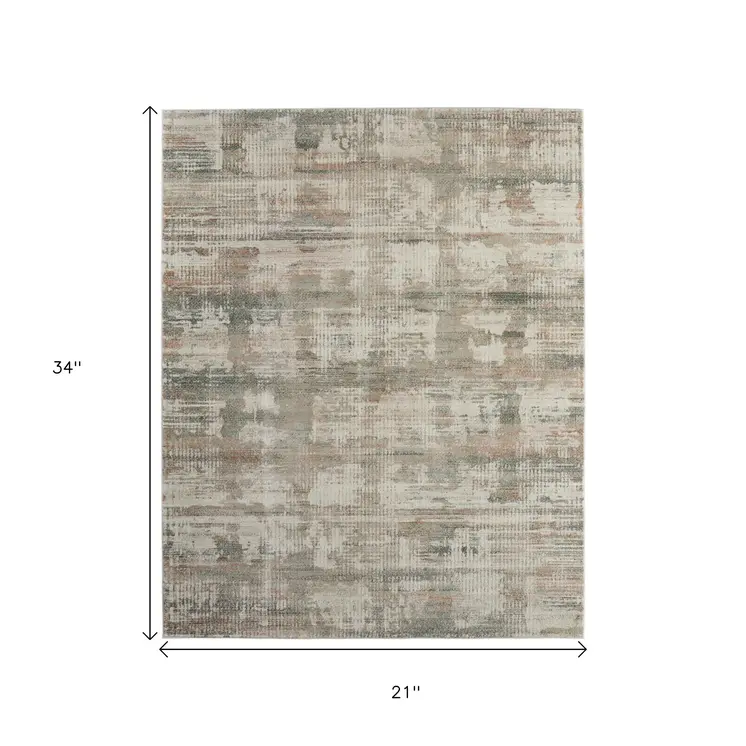 2' X 3' Ivory Gray And Green Abstract Distressed Area Rug