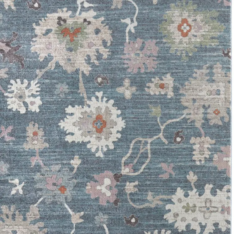 2' X 3' Blue Ivory And Pink Abstract Distressed Area Rug