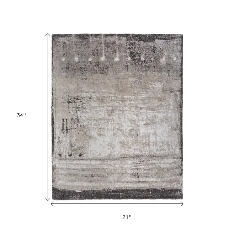 2' X 3' Gray Ivory And Taupe Abstract Distressed Area Rug