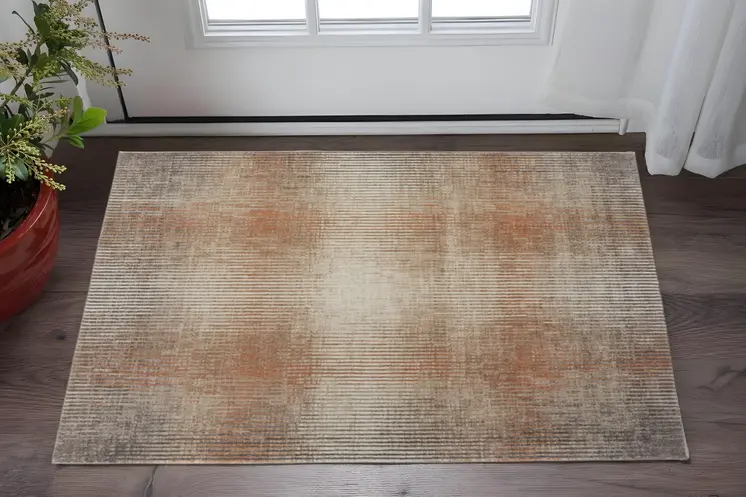 2' X 3' Ivory Taupe And Pink Abstract Area Rug
