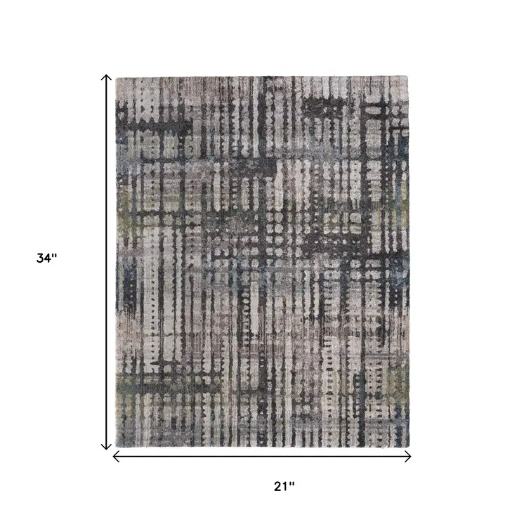 2' X 3' Gray Black And Ivory Abstract Distressed Area Rug