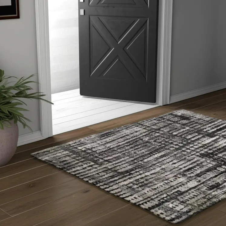 2' X 3' Gray Black And Ivory Abstract Distressed Area Rug