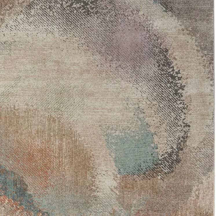 2' X 3' Brown Tan And Blue Abstract Distressed Area Rug