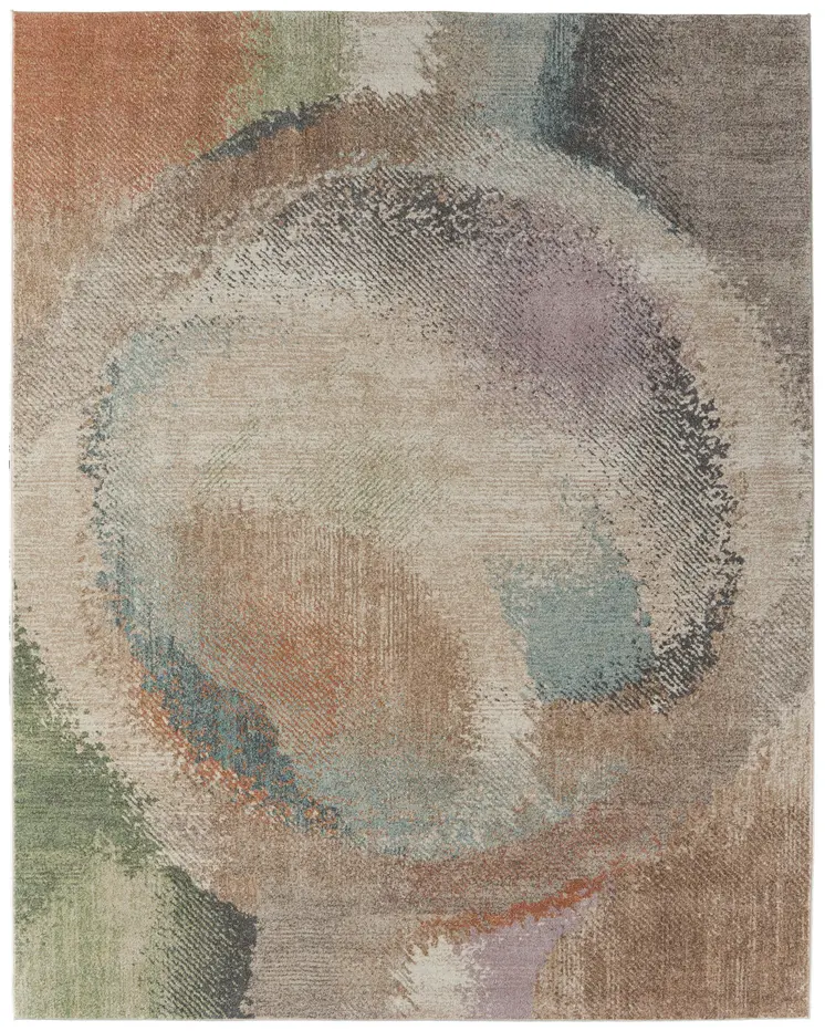 2' X 3' Brown Tan And Blue Abstract Distressed Area Rug