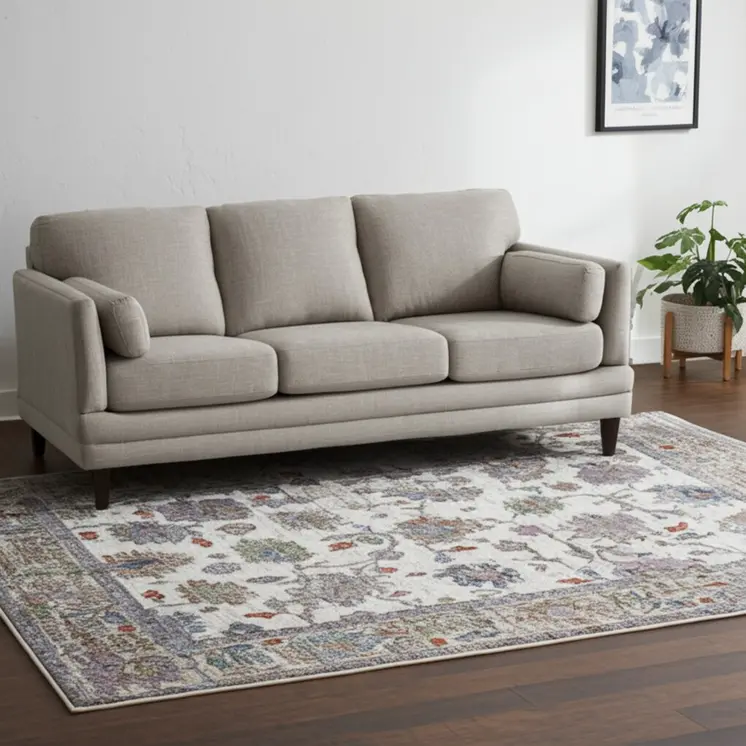 5' X 8' Ivory Brown And Blue Floral Distressed Area Rug