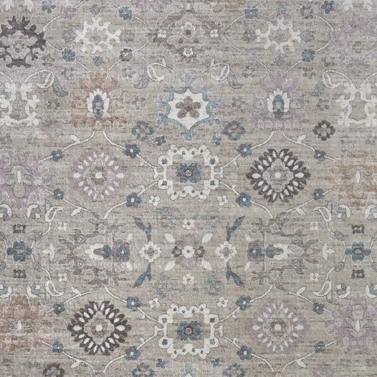 5' X 8' Gray Blue And Taupe Floral Distressed Area Rug