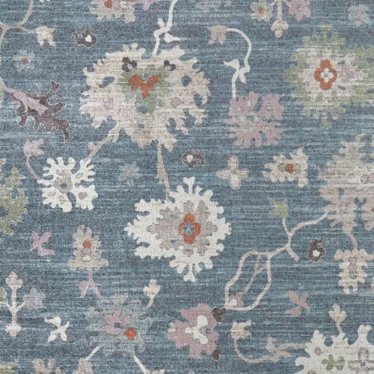 5' X 8' Blue Ivory And Pink Abstract Distressed Area Rug