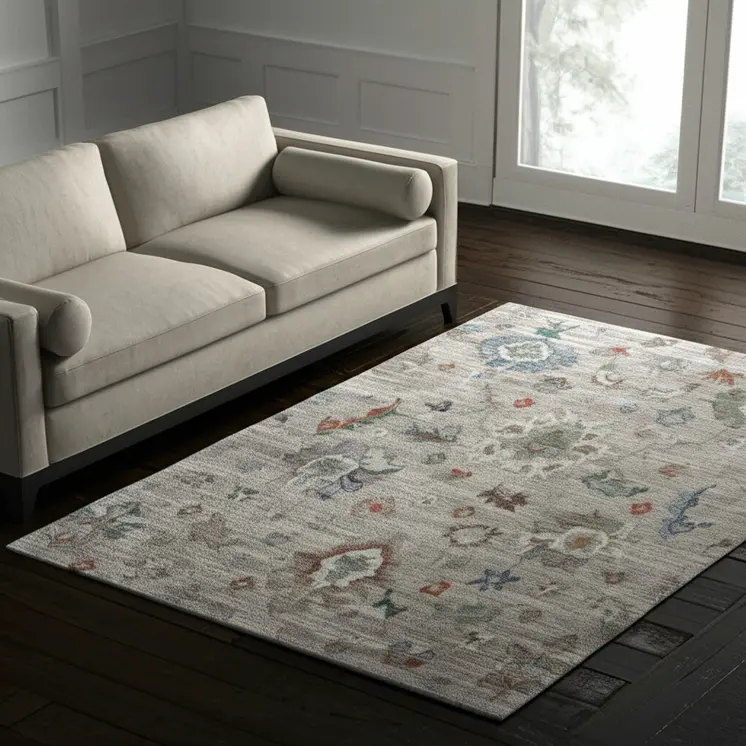 5' X 8' Tan Brown And Blue Abstract Distressed Area Rug