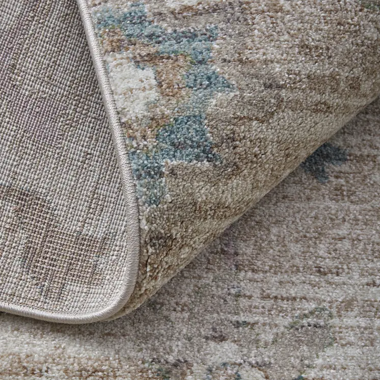 5' X 8' Tan Brown And Blue Abstract Distressed Area Rug